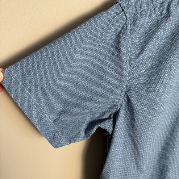 MONUMENT Men's Allover Geometric Short Sleeve Button Up Cotton‎ Shirt Blue Large - Picture 2 of 9